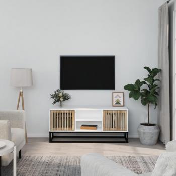Mueble de TV de hierro y madera contrachapada blanco 105x30x45 cm