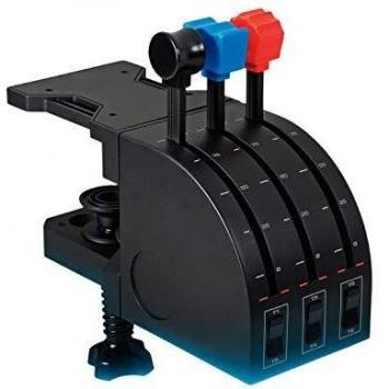 Logitech G Saitek Pro Flight Throttle Quadrant Palancas de Eje de Cuandrante de Aceleración para Simulación de Vuelo, Pantalla LCD, 3 Conmutadores Bidireccionales, Soporte Ajustable, USB, PC - Negro
