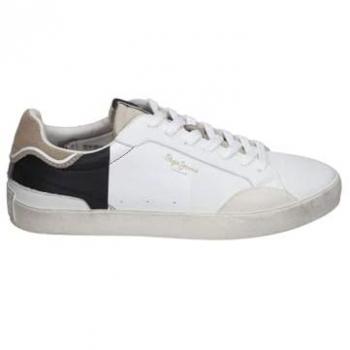 ZAPATILLAS PEPE JEANS LANE ORIGIN HOMBRE BLANCAS DE PIEL, CORDONES, PLANAS, TAMAÑO 41