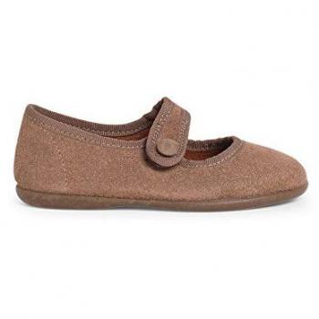 Merceditas de Niña en Serraje con Cinta Adhesiva - Talla 23 Color Topo