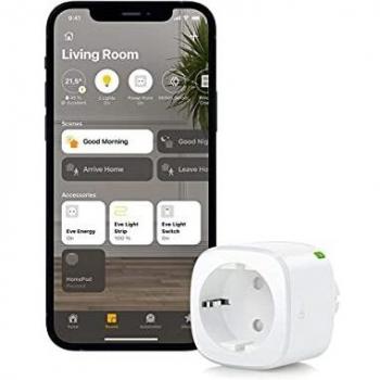 Eve Energy - Enchufe inteligente conmutable, certificado TÜV, medición de consumo, horarios, enciende y apaga los dispositivos, sin necesidad de bridge, Bluetooth/Thread, Homekit