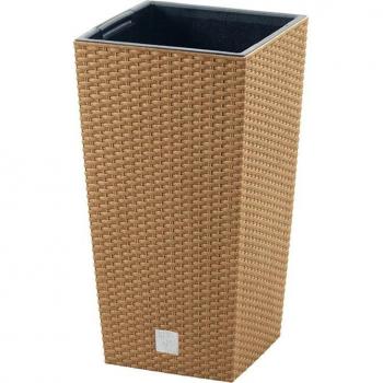 Macetero Prosperplast RATO SQUARE ECO Blanco Roto 29x29x55 Cm con Depósito y Capacidad 14 L