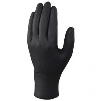 Guantes desechables Deltaplus de Nitrilo negro en caja de 100 unidades, talla 8-9