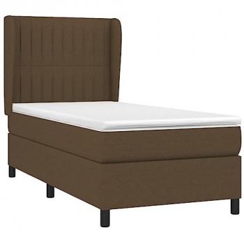 Cama box spring con colchón tela marrón oscuro 90x200 cm, características: incluye colchón viscoelástico, espuma, protector, muelles ensacados, adaptable, acolchado reversible