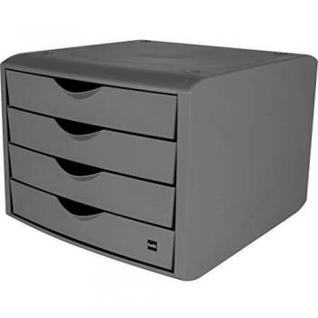 Caja de cajones El Camaleón Verde, 4 cajones, formato DIN A4+, color gris, dimensiones (H x B x T) 215 x 265 x 332 mm, con sistema de bloqueo