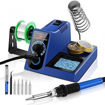 Estacion Soldadura 60W 200°C - 480°C Temperatura Constante Profesional Digital Kit de Soldador con Escala Ajuste de Temperatura Estaciones Soldadura Calentamiento Rápido 5 PCS Punta soldador