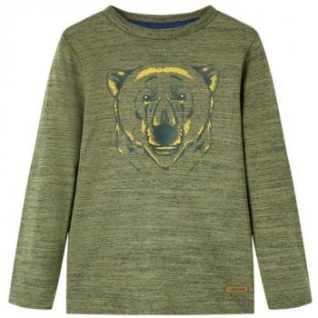 Camiseta Infantil de Manga Larga Estampado de Oso Jersey Caqui Melange 140