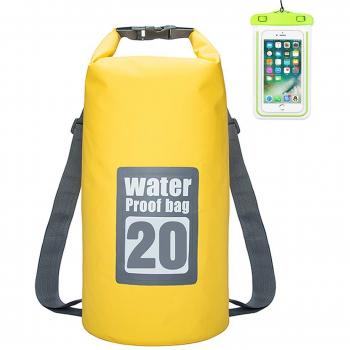 Bolsas Estancas Qomolo Impermeable 10L / 20L 500D doble correa para el hombro seco bolsa mochila impermeable con caja teléfono resistente al agua para natación, canotaje, lona, Camping, flotante, Rafting, pesca