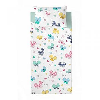 Juego de Sábanas Infantiles 100% Algodón Vichy Mariposas Cool Kids - 2 Piezas Cama 90 Fabricado en España