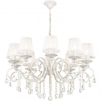 Lámpara de araña Maytoni Grace blanca con oro y cristal, 10 luces, E14, organza