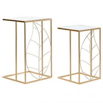 Juego de 2 mesas auxiliares DKD Home Decor, dorado, metal, espejo, dimensiones 37 x 37 x 65 cm