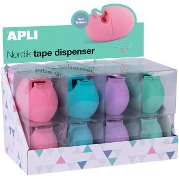 Dispensador de Cinta Adhesiva Apli Nordik Collection, Colores Surtidos, Pack de 8 Unidades, Compatible con Rollos 19mm x 33m, Dimensiones 60x70x120mm
