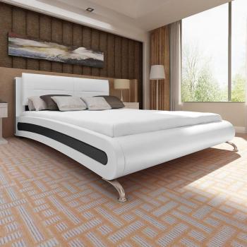 vidaXL Cama de matrimonio cuero blanco artificial +colchón 180 x 200 cm