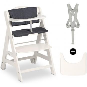 Trona Evolutiva Hauck Beta+ Blanca con Cuscino, Vassoio y Ruedas