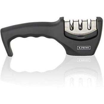 B.PRIME Afilador de cuchillos Classic – 3 niveles - Afilador de carburo - Carburo de silicio para afilado grueso - Acero de wolframio para afilado intermedio - Piedra cerámica para afilado fino