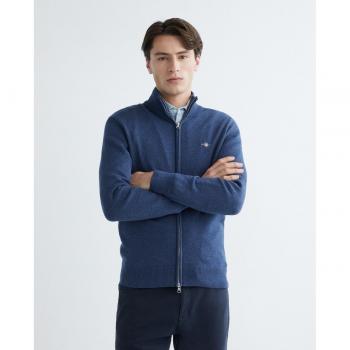 Cárdigan de Punto Casual para Hombre Gant, Cuello Perking, Algodón, Color Azul Oscuro Melange, Talla S