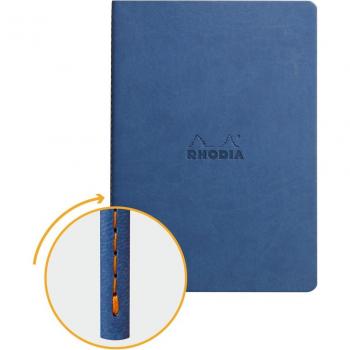 Cuaderno A5 Rhodia con costura en lomo, líneas horizontales, 14,8x21 cm, color azul zafiro