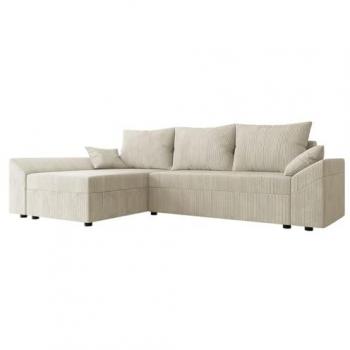 Sofá rinconero Memphis 104 con función de descanso y caja de ropa de cama, 240x145x82cm, color marrón claro