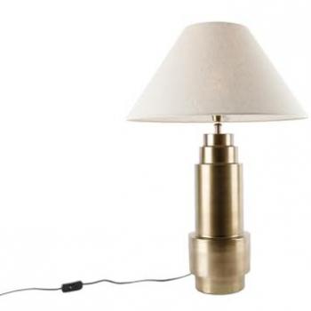 Lámpara de mesa Art Déco en bronce con pantalla de tela beige 55 cm, adecuada para LED, máximo 1 x 40W