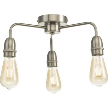 Plafón Kiefer cromo satinado 3 bombillas 16cm, Lámpara de techo empotrada en cromo satinado, 3x E27