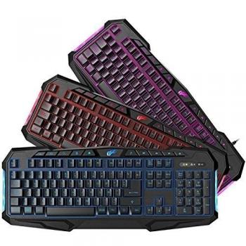 1byone Teclado gaming de 114 teclas retroiluminado con cable, atajos multimedia y luces de respiración, negro