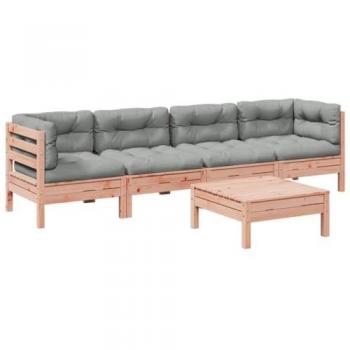 Set de sofás jardín 5 piezas con cojines de madera abeto Douglas Marrón