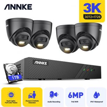 Kit de Vigilancia Annke 5MP con 4 Cámaras Infrarrojas, Visión Nocturna, Doble Luz y Sistema de Seguridad de 1TB