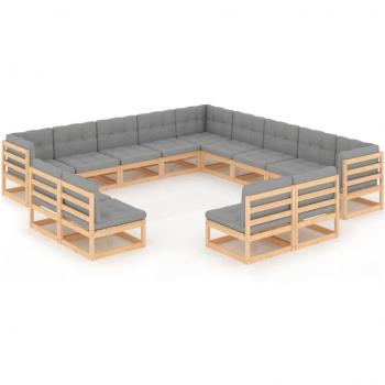 13-Piece Solid Pine Garden Lounge Set with Cushions