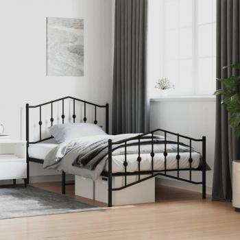 vidaXL Metal Bed Frame without Mattress with Footboard Black 100x190cm