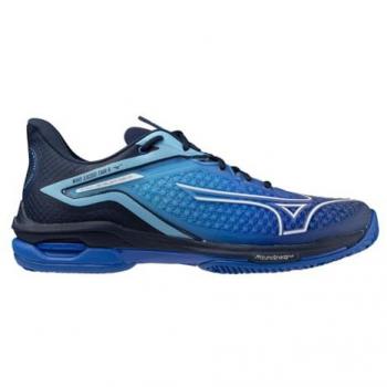 Zapatillas de pádel Mizuno Wave Exceed Tour 6 CC hombre azul, características: diseño específico para tierra batida, tecnología Wave para amortiguación y estabilidad, suela con patrón de agarre optimizado, parte superior transpirable