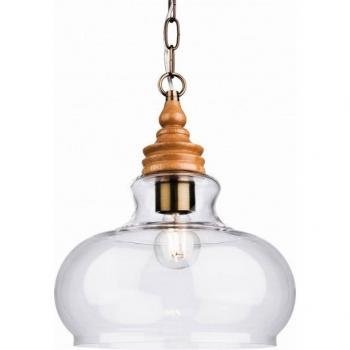 Lámpara colgante Comet de madera natural con cristal transparente, 1 bombilla E27, diámetro 36cm
