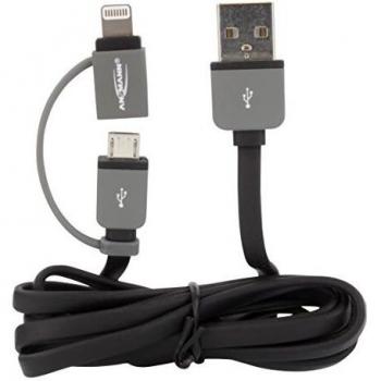 Cable 2-en-1 USB a Micro-USB y Apple Lightning, MFI Certificado, 1m, Negro