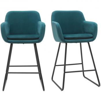 Taburetes de bar en tejido efecto terciopelo azul petróleo A65 cm (lote de 2) AMIKA