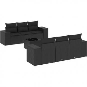 Set de Comedor de Jardín 7 Pzas con Cojines, Ratán Sintético Negro