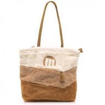 Mustang Bolso de Hombro Teddy Beige para Mujer con Cierre de Cremallera