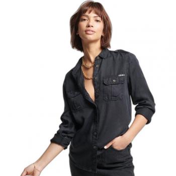 Superdry Women's Military Style Shirt in Bison Black and Violet