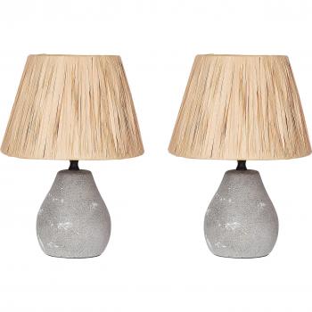 Conjunto de 2 lámparas de mesa Arwadito en cerámica gris y natural con pantallas cónicas de papel efecto envejecido