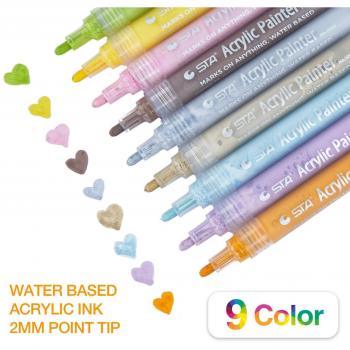 PuTwo Rotuladores de Pintura Acrílica 9 Colores Pintor de Acrílico Permanente Marcador de Acrílico Resistente al Agua para Vidrio, Tela, Roca, Cerámica, Madera, Jardín, Lienzo - Colores Pastel