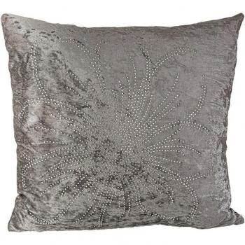 Cojín de terciopelo con pedrería Romimex Plateado 45 x 45 x 10 cm, 400 gramos
