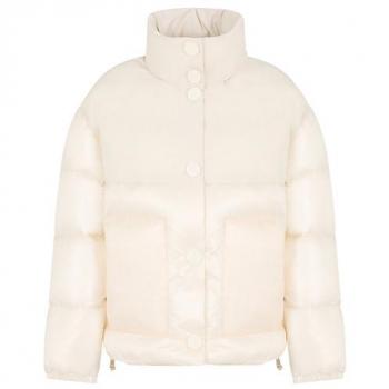 Chaqueta Acolchada Crudo de Mujer con Capucha Oculta y Nylon Arrugado Brilloso de Armani Exchange