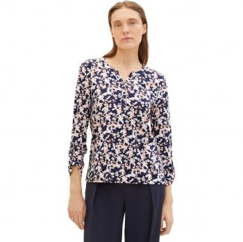 Blusa de mujer estampada con trabillas en las mangas