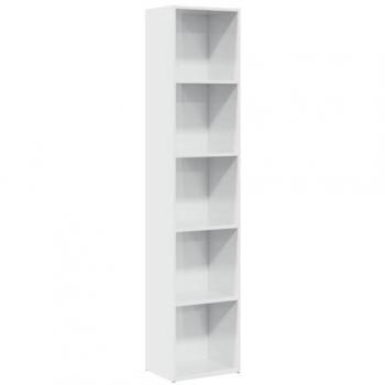 Estantería de Madera de Ingeniería Blanco Brillo 40x30x189 cm, Librería y Estante de Almacenamiento