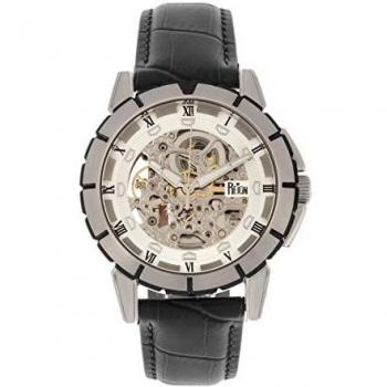 Reign Philippe Automatic Skeleton Dial Leather Watch - Silver/Black Genuine Leather