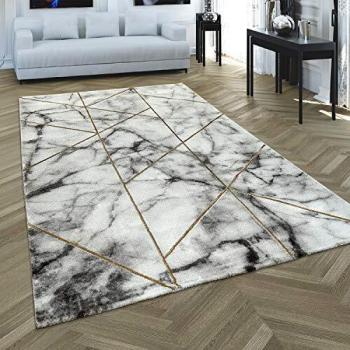 Alfombra de salón diseño 3-D oro-gris, pelo corto, robusta y suave, dimensiones 80x150 cm