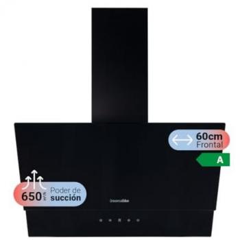 Campana Extractora Inclinada de Cristal Negro 60 cm Clase A con Control Táctil y Potencia de 650m³/h