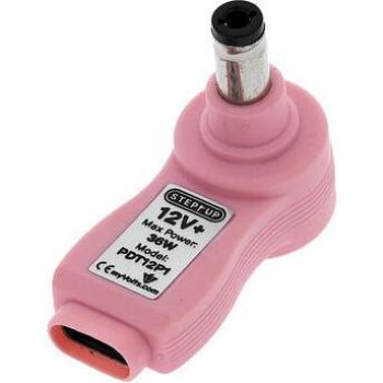 Adaptador USB-C PD Step Up 12V Centro Positivo Rosa 2.1mm/2.5mm