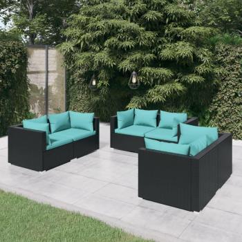 vidaXL 6-Piece Black Poly Rattan Garden Lounge Set with Cushions