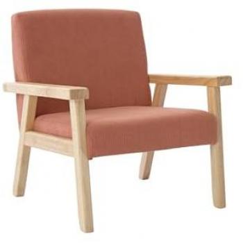 Sillón Infantil Escandinavo de Pana y Madera de Caucho Isak Kids Terra Cotta 47x43.5x50 cm