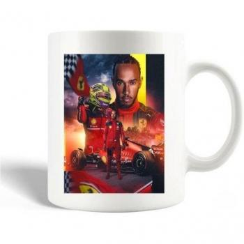Taza de Cerámica Oficial Lewis Hamilton Scuderia Ferrari F1 - Apta para Lavavajillas