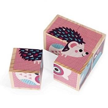 Janod - Mis Primeros Cubos, Bebés Animales - Puzzle de Madera para Niños - Juguete de Estímulo de Apilar Primera Infancia - Ejercita la Memoria - A partir de 1 año, J08001